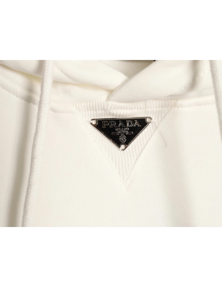 Prada Classic Collar Triangle Logo Nylon Kangaroo Pocket Hoodie,Prada