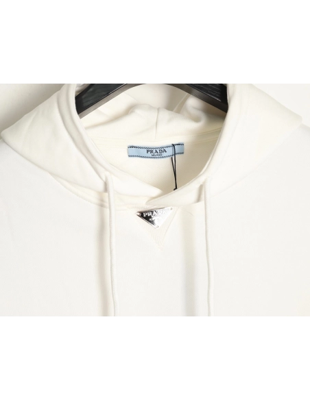 Prada Classic Collar Triangle Logo Nylon Kangaroo Pocket Hoodie,Prada