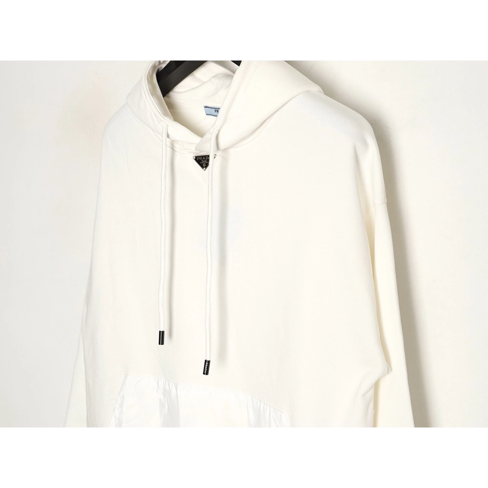 Prada Classic Collar Triangle Logo Nylon Kangaroo Pocket Hoodie,Prada