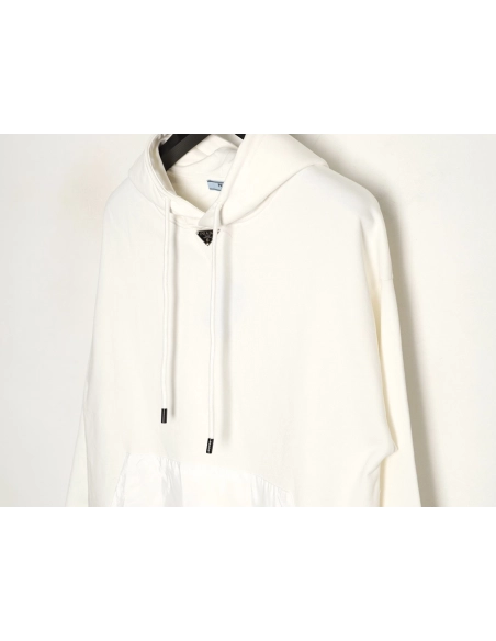 Prada Classic Collar Triangle Logo Nylon Kangaroo Pocket Hoodie,Prada