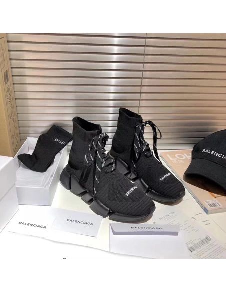 Balenciaga Speed 2.0 LaceUp Trainers in black recycled knit,BALENCIAGA SPEED,BALENCIAGA