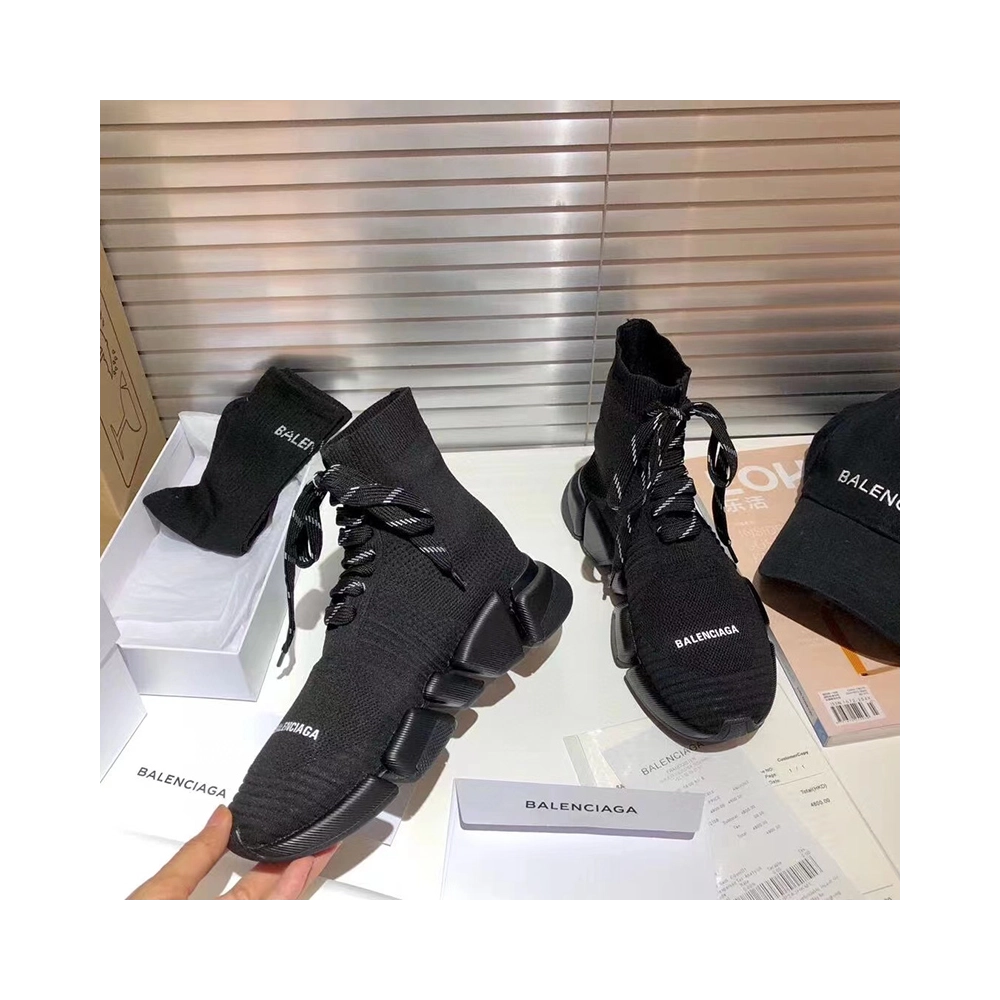 Balenciaga Speed 2.0 LaceUp Trainers in black recycled knit,BALENCIAGA SPEED,BALENCIAGA