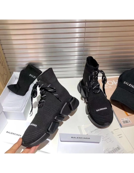 Balenciaga Speed 2.0 LaceUp Trainers in black recycled knit,BALENCIAGA SPEED,BALENCIAGA