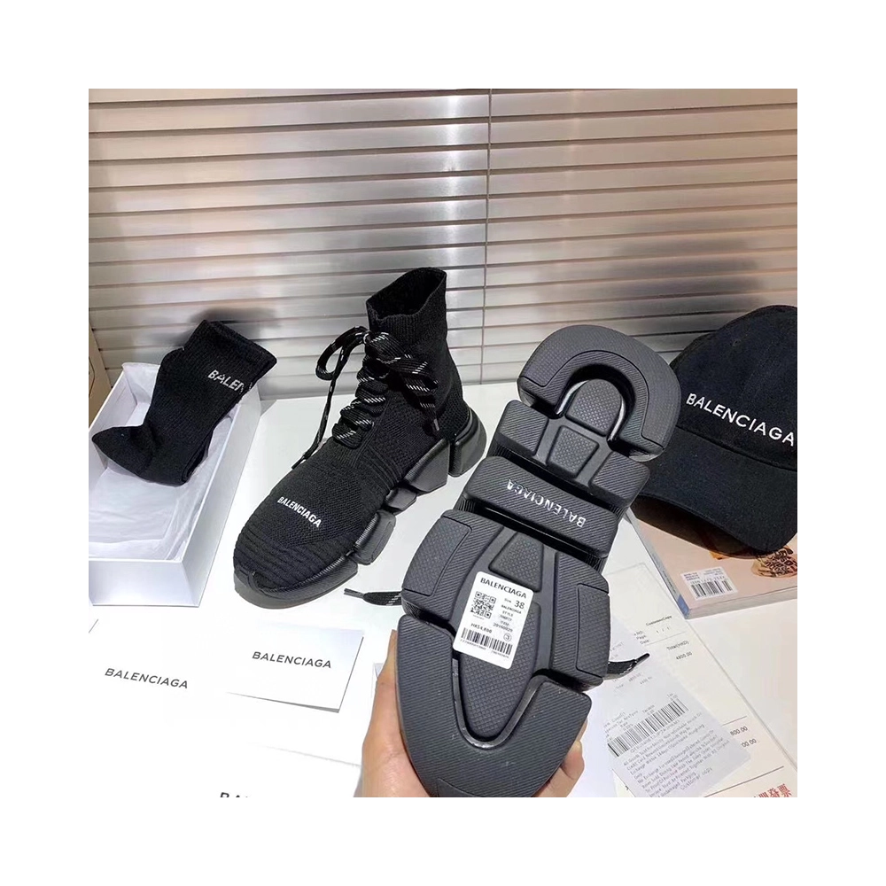 Balenciaga Speed 2.0 LaceUp Trainers in black recycled knit,BALENCIAGA SPEED,BALENCIAGA