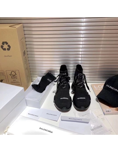 Balenciaga Speed 2.0 LaceUp Trainers in black recycled knit,BALENCIAGA SPEED,BALENCIAGA