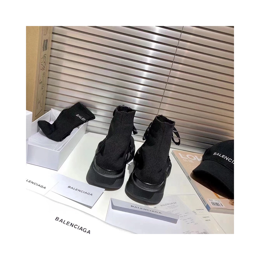 Balenciaga Speed 2.0 LaceUp Trainers in black recycled knit,BALENCIAGA SPEED,BALENCIAGA
