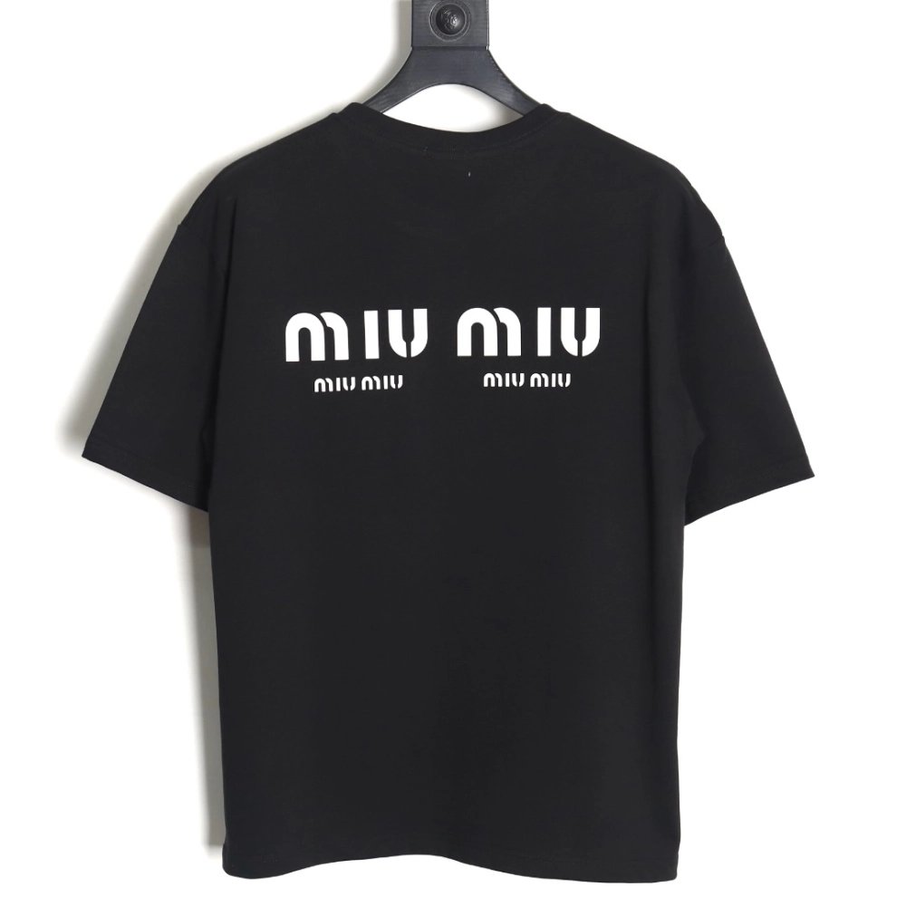 Miu Miu 24SS rhinestone lettering short-sleeved T-shirt,All order with free shipping Miu Miu