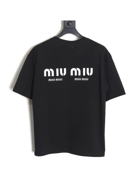 Miu Miu 24SS rhinestone lettering short-sleeved T-shirt,All order with free shipping Miu Miu
