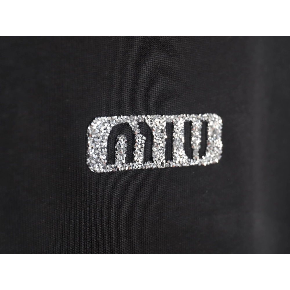 Miu Miu 24SS rhinestone lettering short-sleeved T-shirt,All order with free shipping Miu Miu