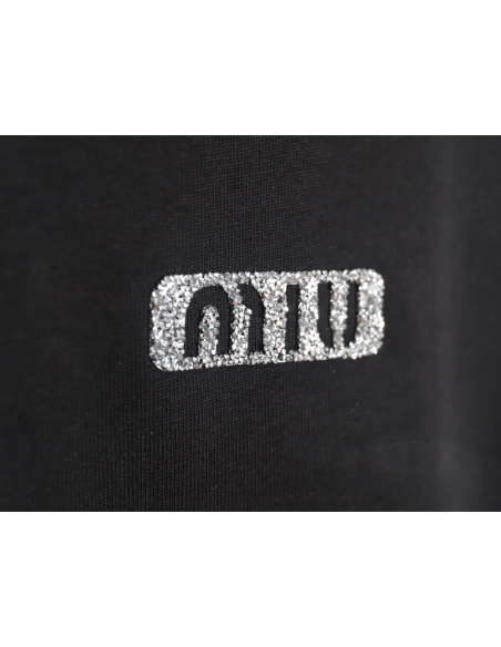 Miu Miu 24SS rhinestone lettering short-sleeved T-shirt,All order with free shipping Miu Miu