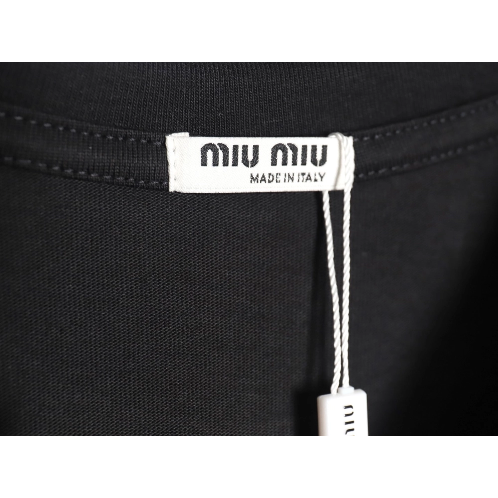 Miu Miu 24SS rhinestone lettering short-sleeved T-shirt,All order with free shipping Miu Miu