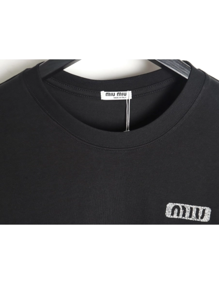Miu Miu 24SS rhinestone lettering short-sleeved T-shirt,All order with free shipping Miu Miu