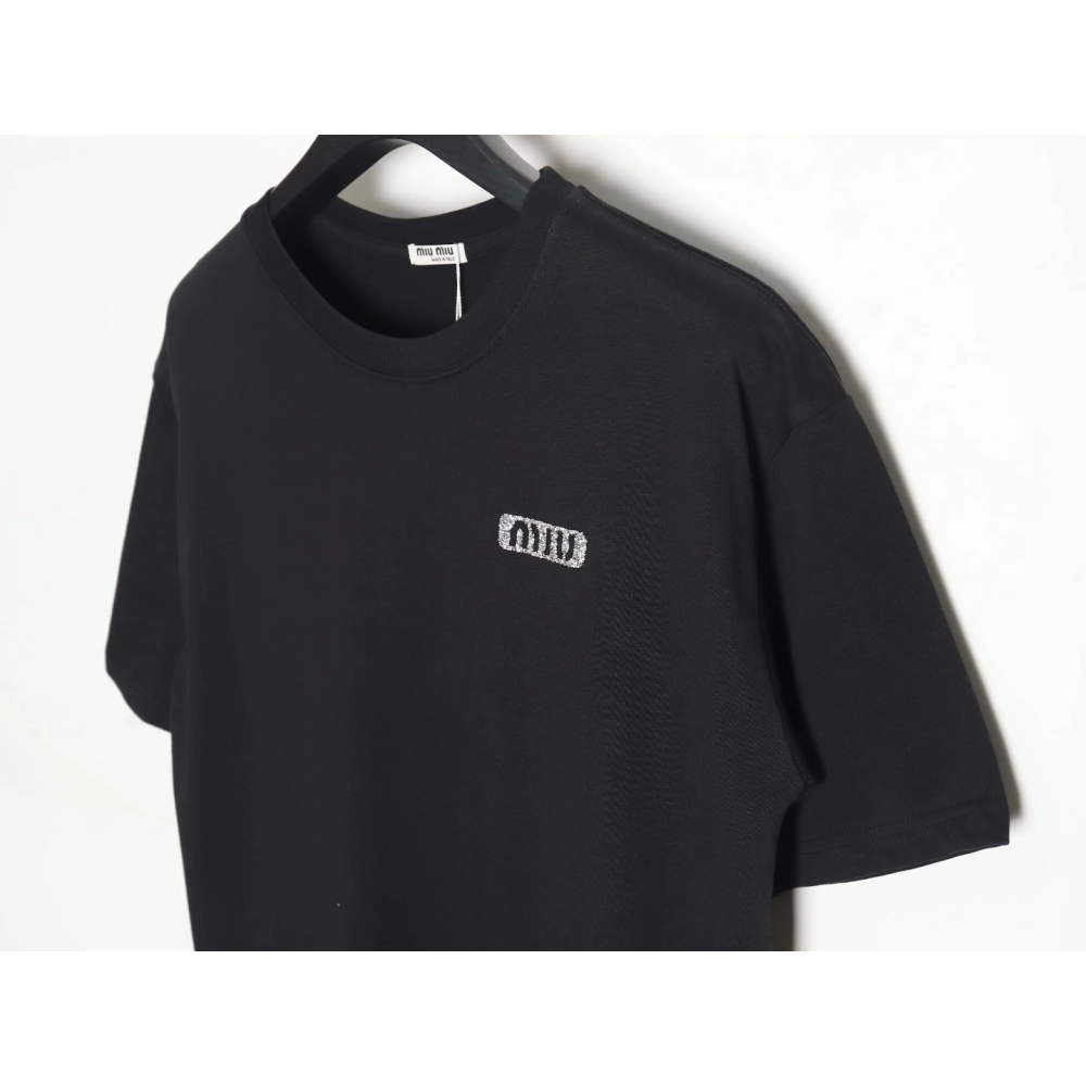 Miu Miu 24SS rhinestone lettering short-sleeved T-shirt,All order with free shipping Miu Miu