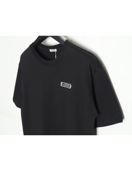 Miu Miu 24SS rhinestone lettering short-sleeved T-shirt,All order with free shipping Miu Miu