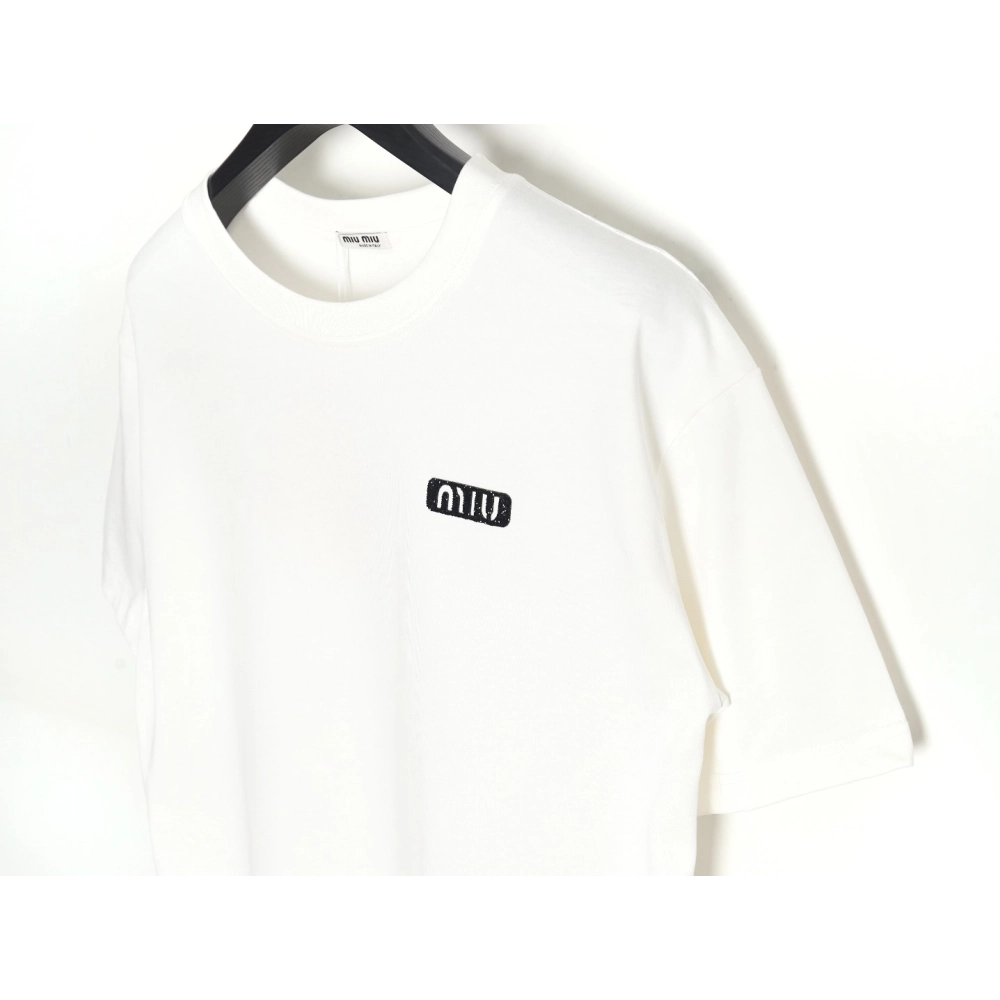 Miu Miu 24SS rhinestone lettering short-sleeved T-shirt,All order with free shipping Miu Miu