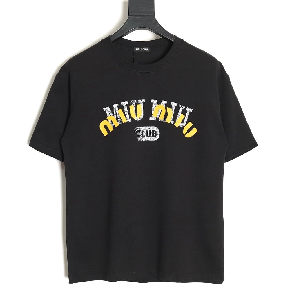 Miu Miu 24SS Blurred Letters Short Sleeve T-Shirt TSK1,All order with free shipping Miu Miu