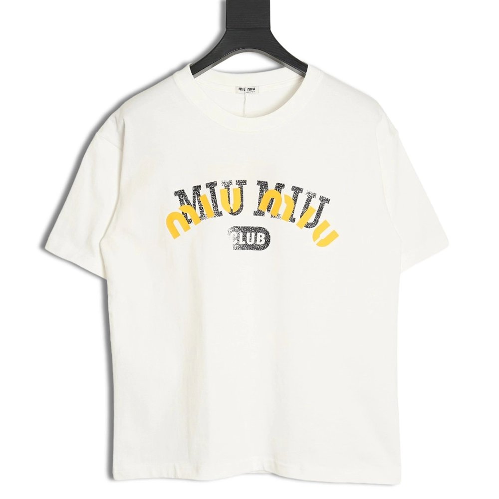 Miu Miu 24SS Blurred Letters Short Sleeve T-Shirt,All order with free shipping Miu Miu
