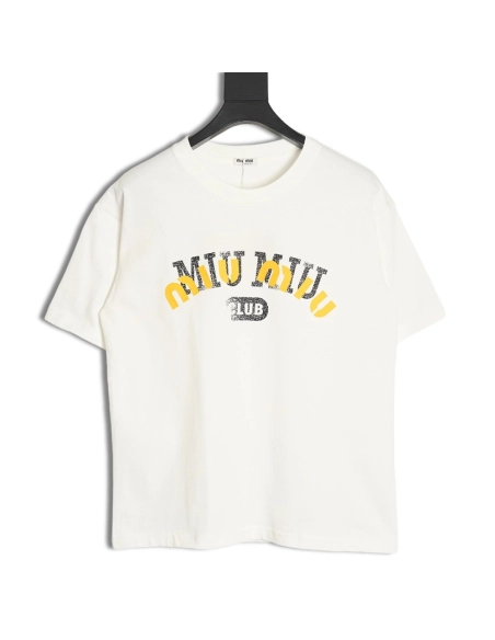 Miu Miu 24SS Blurred Letters Short Sleeve T-Shirt,All order with free shipping Miu Miu