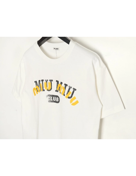 Miu Miu 24SS Blurred Letters Short Sleeve T-Shirt,All order with free shipping Miu Miu