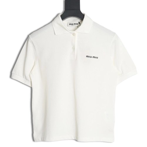 MIU MIU 24SS Embroidered Polo Short Sleeve T-Shirt,All order with free shipping Miu Miu