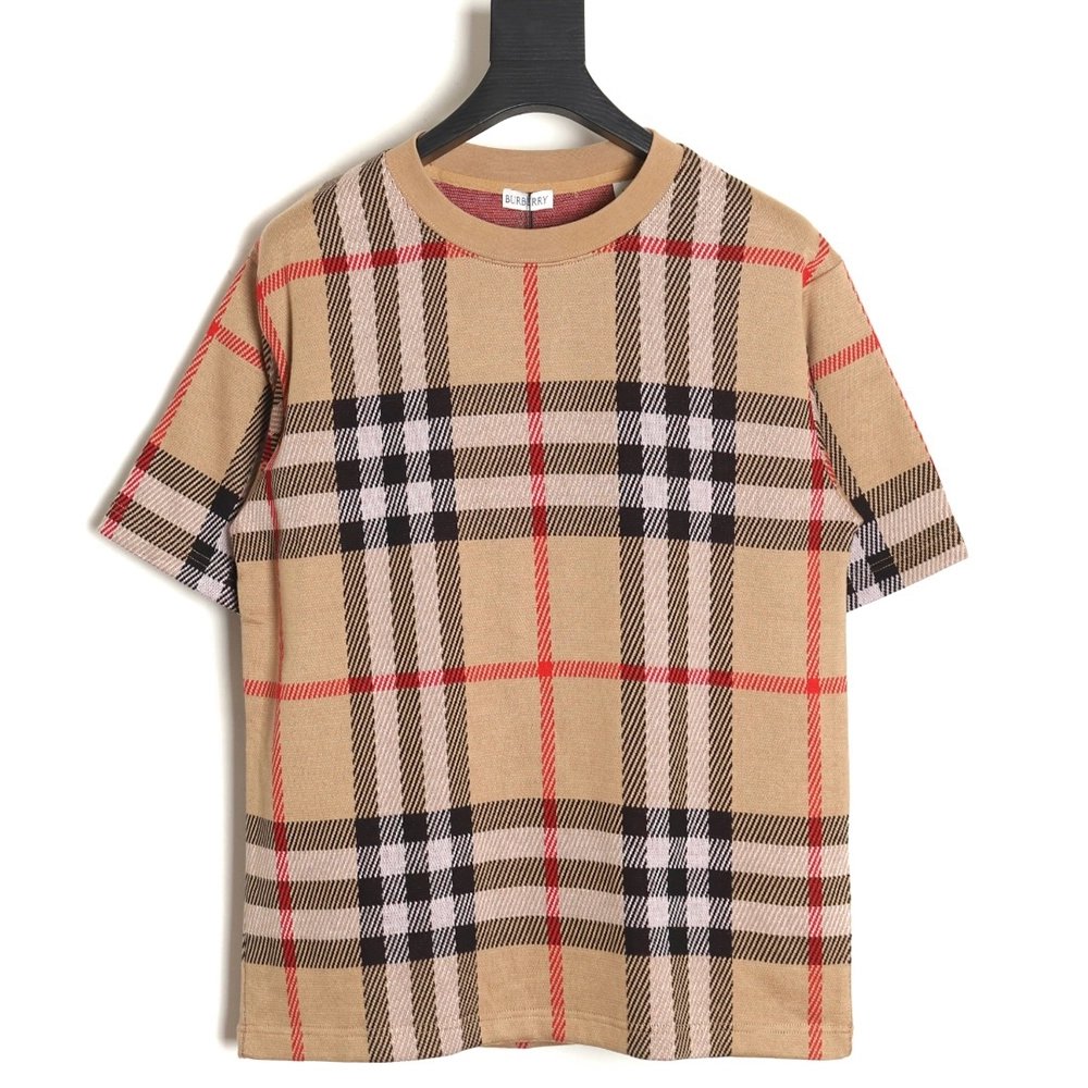 Burberry 24ss check knitted short-sleeved T-shirt TSK1,All order with free shipping Burberry