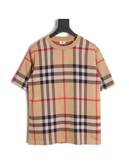 Burberry 24ss check knitted short-sleeved T-shirt TSK1,All order with free shipping Burberry