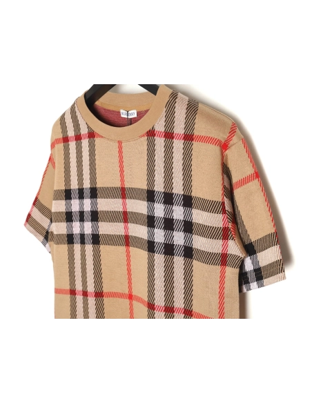 Burberry 24ss check knitted short-sleeved T-shirt TSK1,All order with free shipping Burberry