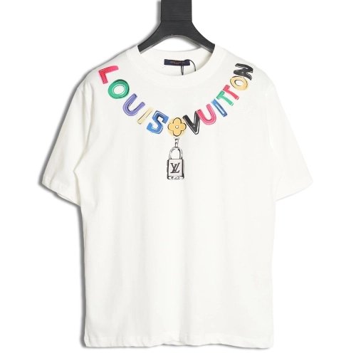 Reps Louis Vuitton Colorful Necklace Pendant Short Sleeve T-Shirt TSK1,All order with free shipping Reps Louis Vuitton