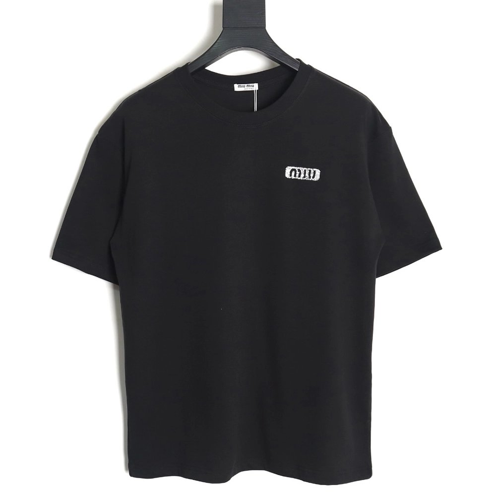 Miu Miu 24SS rhinestone lettering short-sleeved T-shirt,All order with free shipping Miu Miu
