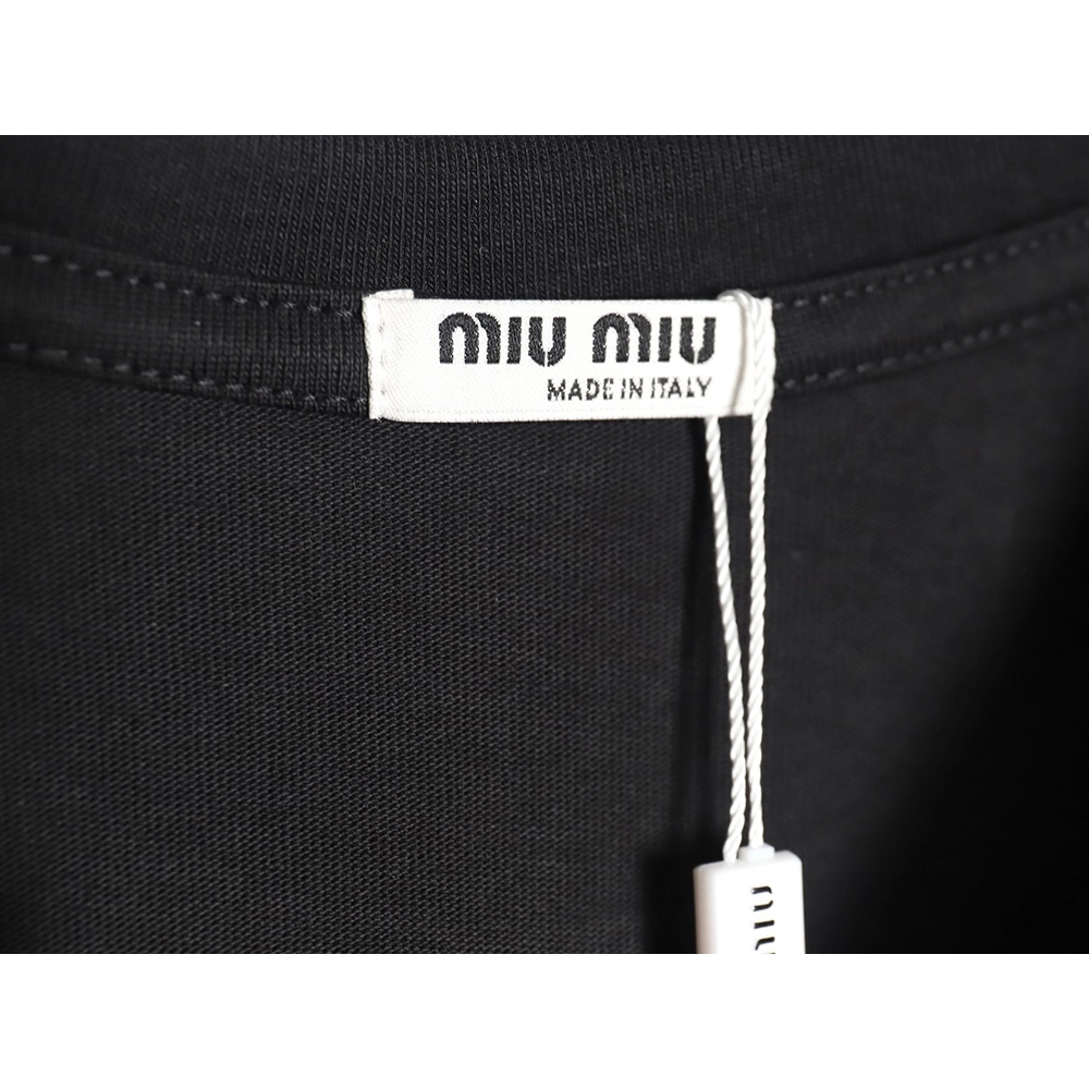 Miu Miu 24SS rhinestone lettering short-sleeved T-shirt,All order with free shipping Miu Miu