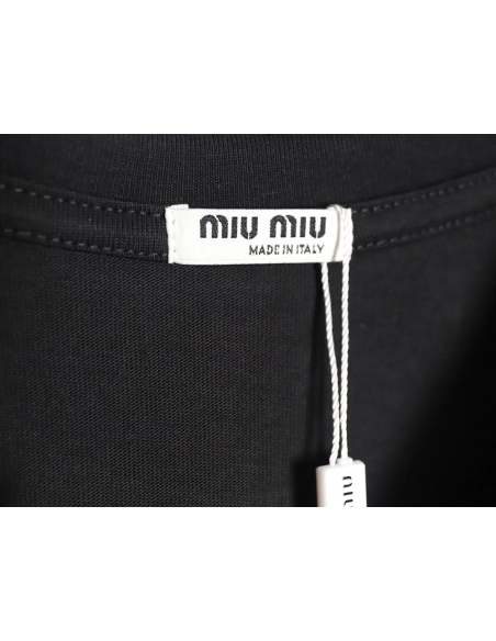 Miu Miu 24SS rhinestone lettering short-sleeved T-shirt,All order with free shipping Miu Miu