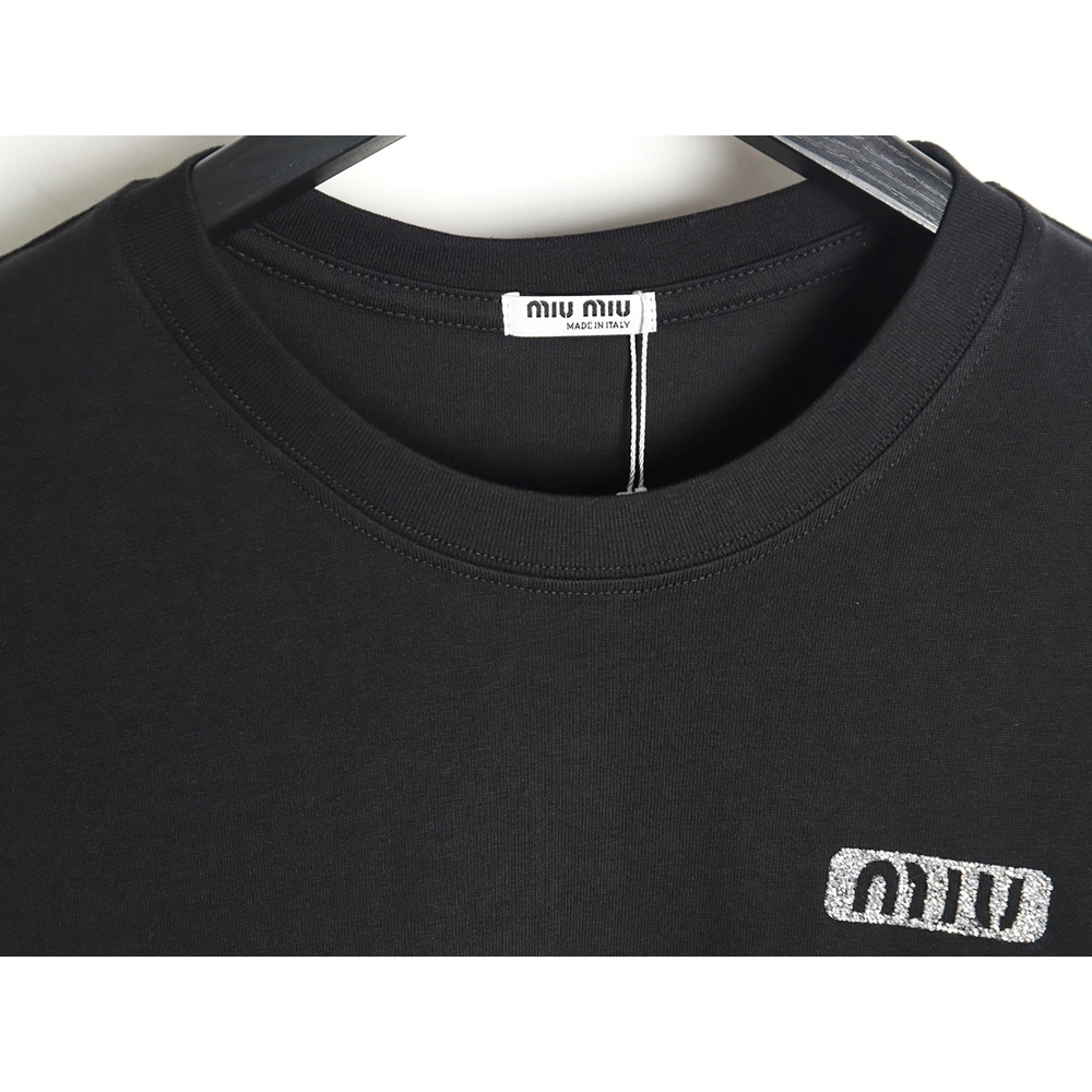 Miu Miu 24SS rhinestone lettering short-sleeved T-shirt,All order with free shipping Miu Miu