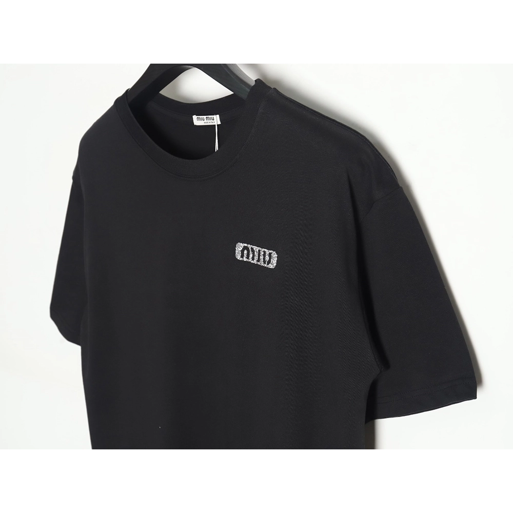 Miu Miu 24SS rhinestone lettering short-sleeved T-shirt,All order with free shipping Miu Miu