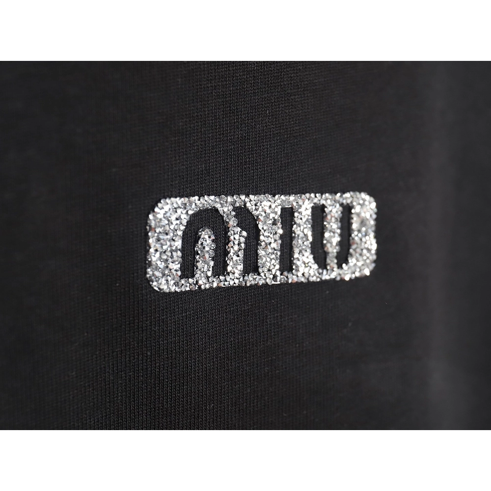 Miu Miu 24SS rhinestone lettering short-sleeved T-shirt,All order with free shipping Miu Miu
