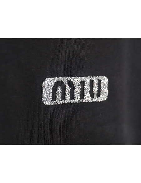 Miu Miu 24SS rhinestone lettering short-sleeved T-shirt,All order with free shipping Miu Miu