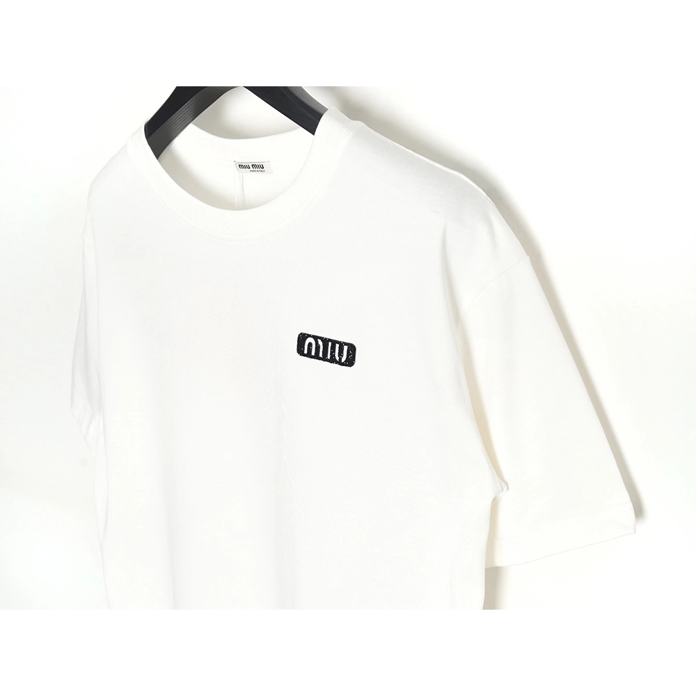 Miu Miu 24SS rhinestone lettering short-sleeved T-shirt,All order with free shipping Miu Miu