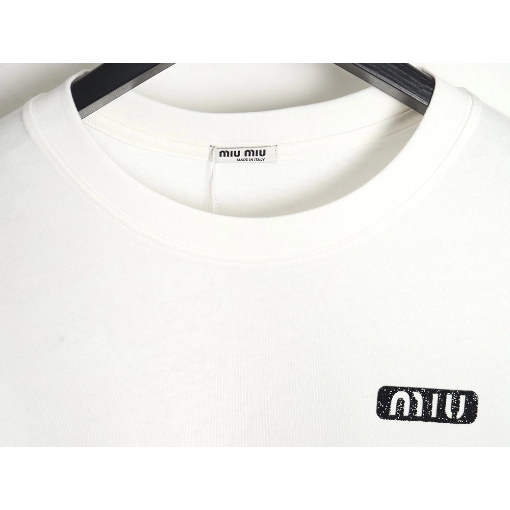 Miu Miu 24SS rhinestone lettering short-sleeved T-shirt,All order with free shipping Miu Miu