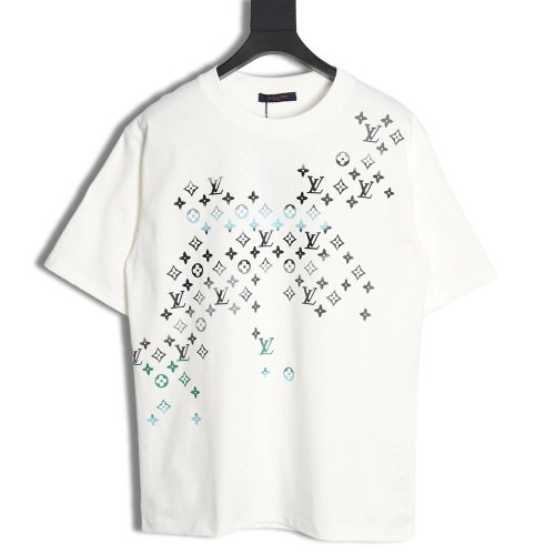Reps Louis Vuitton 24ss presbyopic gradient digital direct spray short-sleeved T-shirt,All order with free shipping Reps Louis V