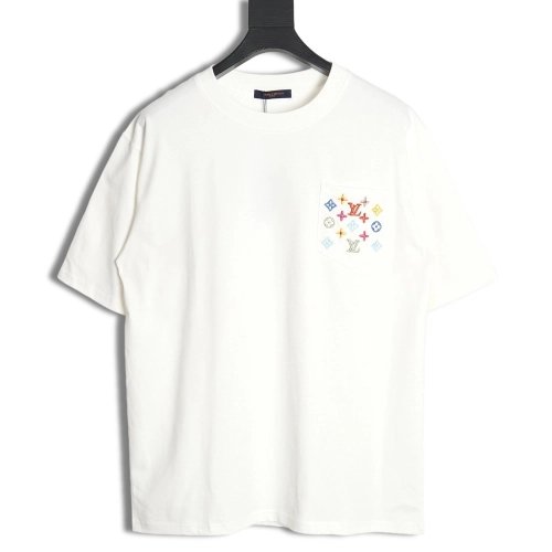 Reps Louis Vuitton Pocket Colorful Presbyopia Colorful Embroidered Short Sleeve T-Shirt,All order with free shipping Reps Louis 