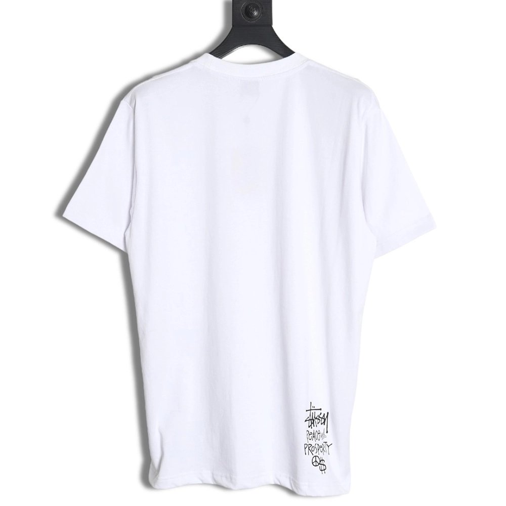 Stussy 2024 Peace ProsperityTee Doll Slogan Back Slogan Short Sleeve T-Shirt TSK1,All order with free shipping Stussy