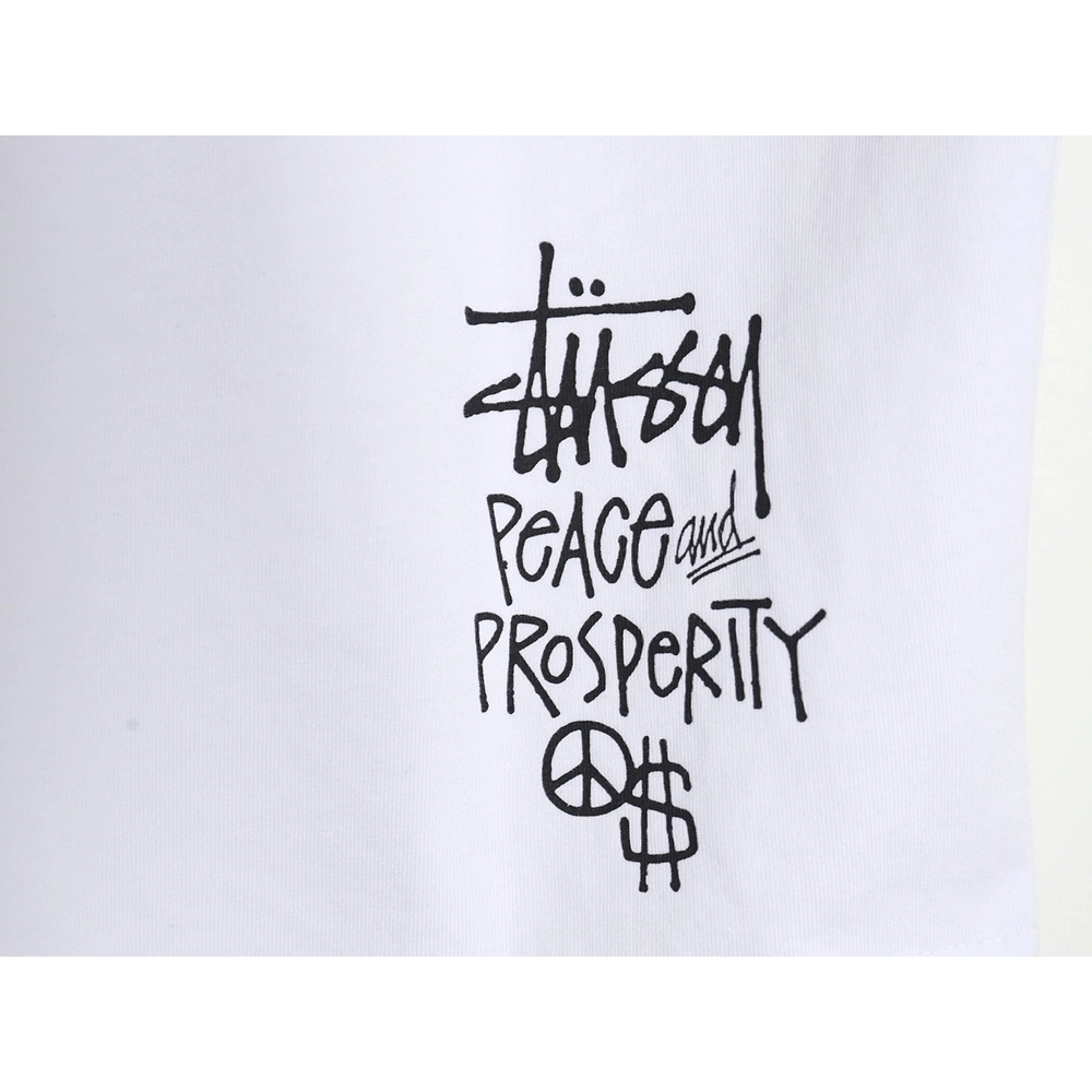 Stussy 2024 Peace ProsperityTee Doll Slogan Back Slogan Short Sleeve T-Shirt TSK1,All order with free shipping Stussy