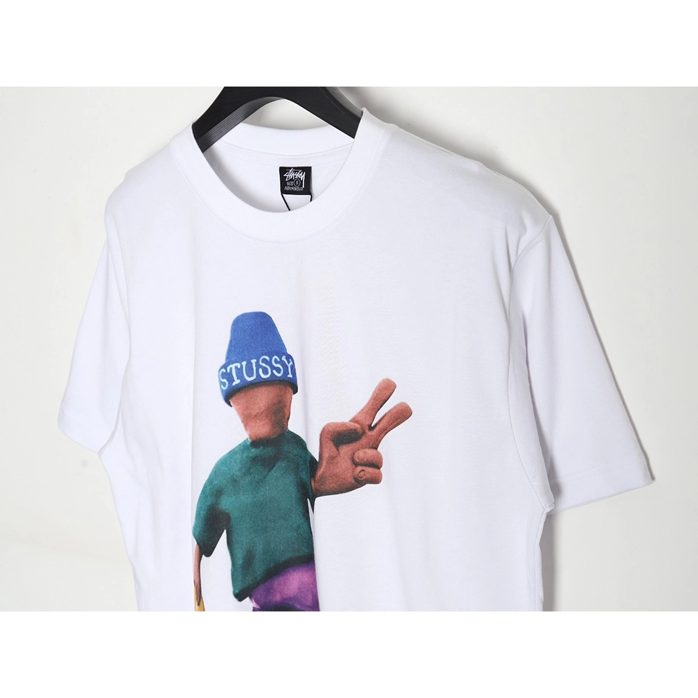 Stussy 2024 Peace ProsperityTee Doll Slogan Back Slogan Short Sleeve T-Shirt TSK1,All order with free shipping Stussy