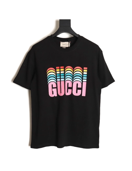 Reps Gucci classic rainbow logo wide T-shirt TSK1,All order with free shipping Reps Gucci