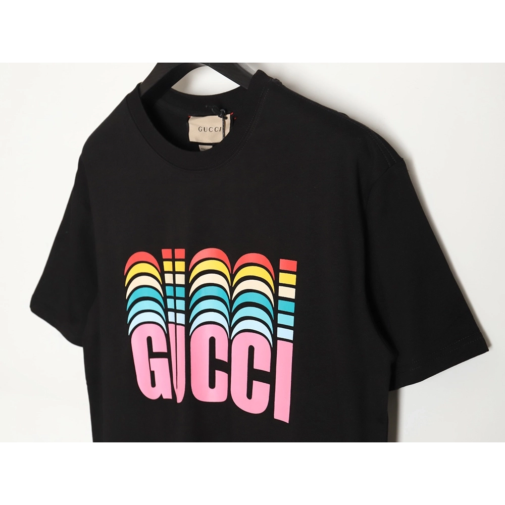 Reps Gucci classic rainbow logo wide T-shirt TSK1,All order with free shipping Reps Gucci