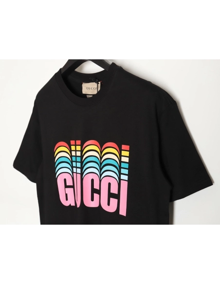 Reps Gucci classic rainbow logo wide T-shirt TSK1,All order with free shipping Reps Gucci