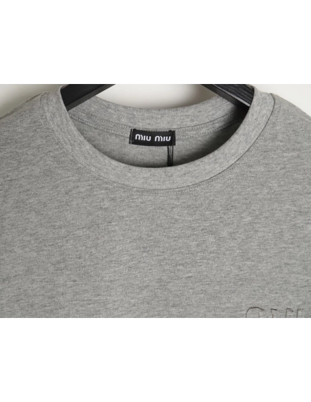 miu miu short-sleeved T-shirt with small logo patch TSK1,All order with free shipping Miu Miu