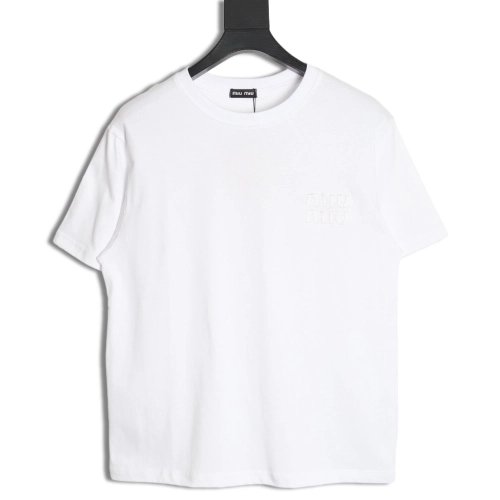 miu miu short-sleeved T-shirt with small logo patch,All order with free shipping Miu Miu