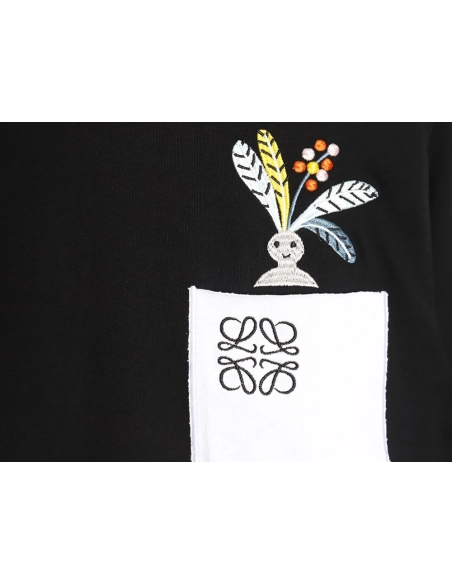 Loewe SunaFujita 24ss Mandrake embroidered pocket short-sleeved T-shirt TSK1,All order with free shipping Loewe