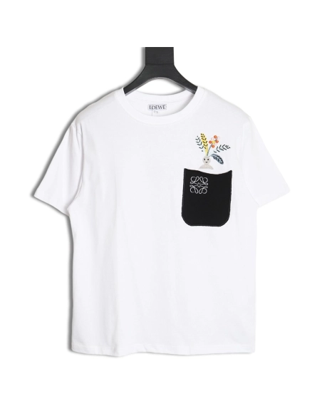 Loewe SunaFujita 24ss Mandrake embroidered pocket short-sleeved T-shirt,All order with free shipping Loewe