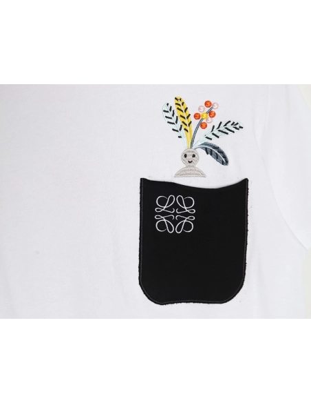 Loewe SunaFujita 24ss Mandrake embroidered pocket short-sleeved T-shirt,All order with free shipping Loewe